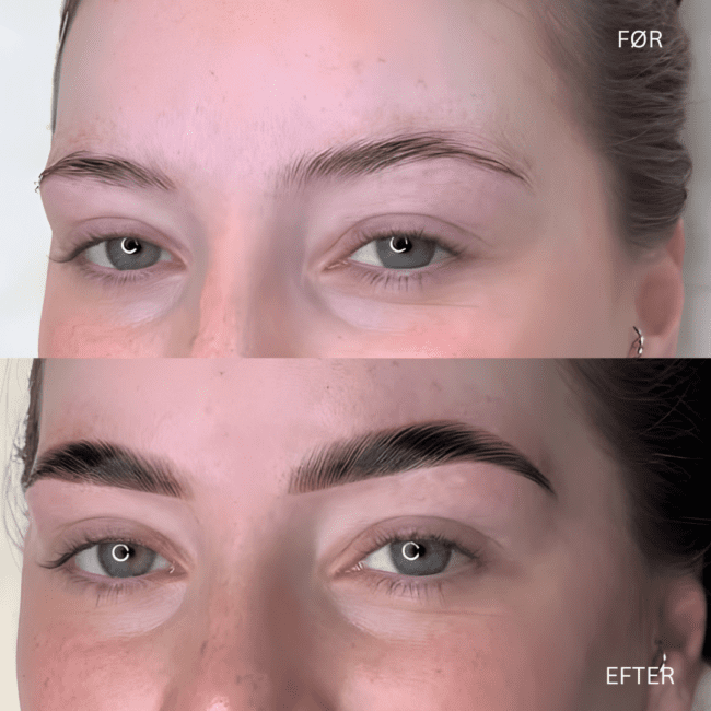 Brow lamination før og efter - fyldigere bryn i Hvidovre