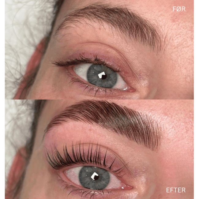 Synligt resultat efter lash lift og brynlaminering i hvidovre